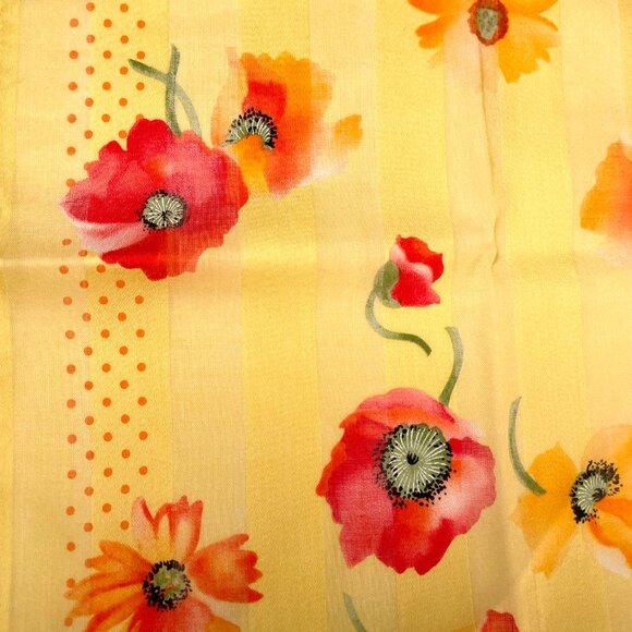 Vintage Yves Saint Laurent Cotton Floral Scarf Poppy Print Rolled Hem - Picture 6 of 10